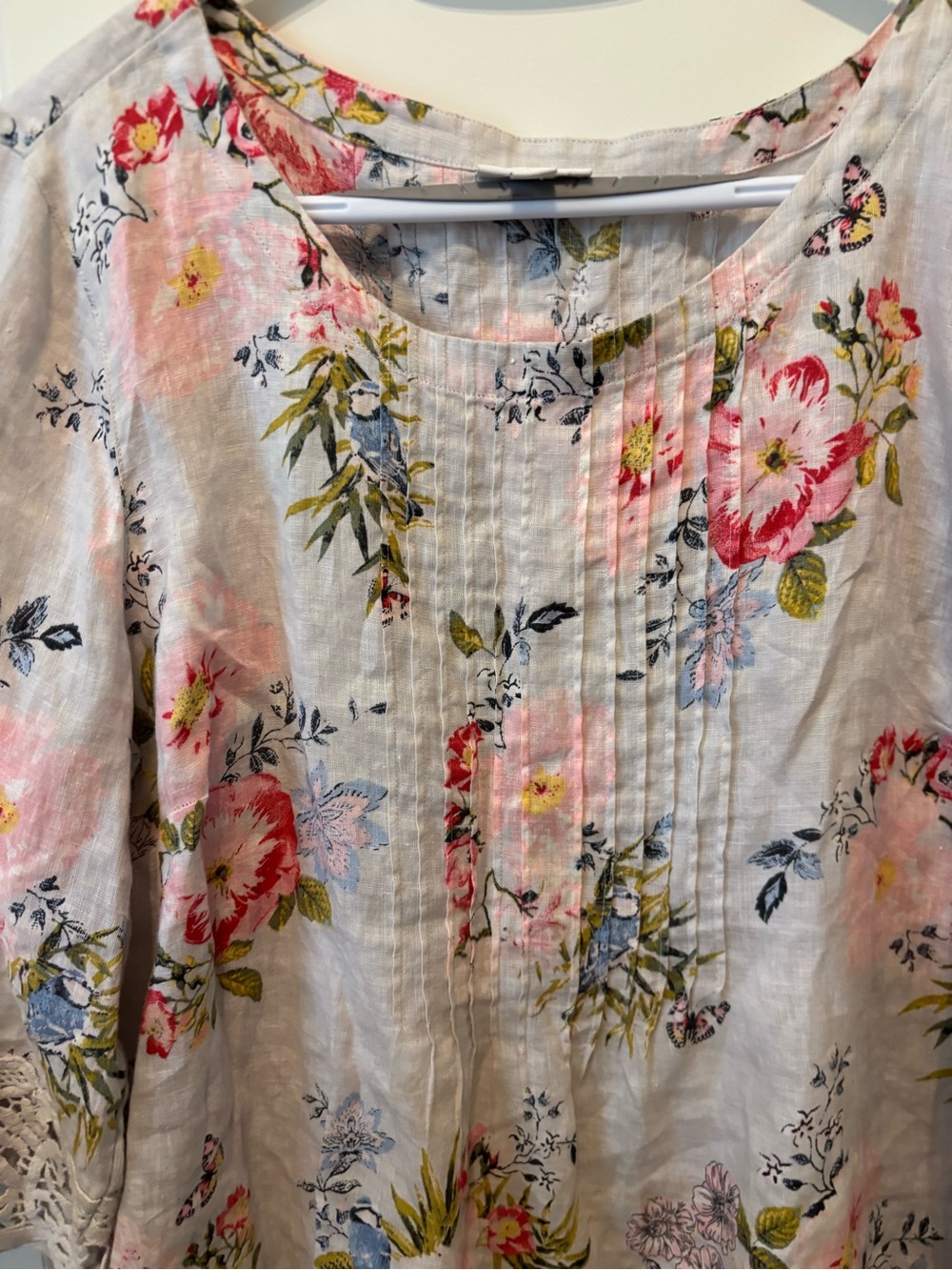 J Jill 100% Linen Women's Floral Crochet-Sleeve Top Blouse Size XL - Picture 4 of 6